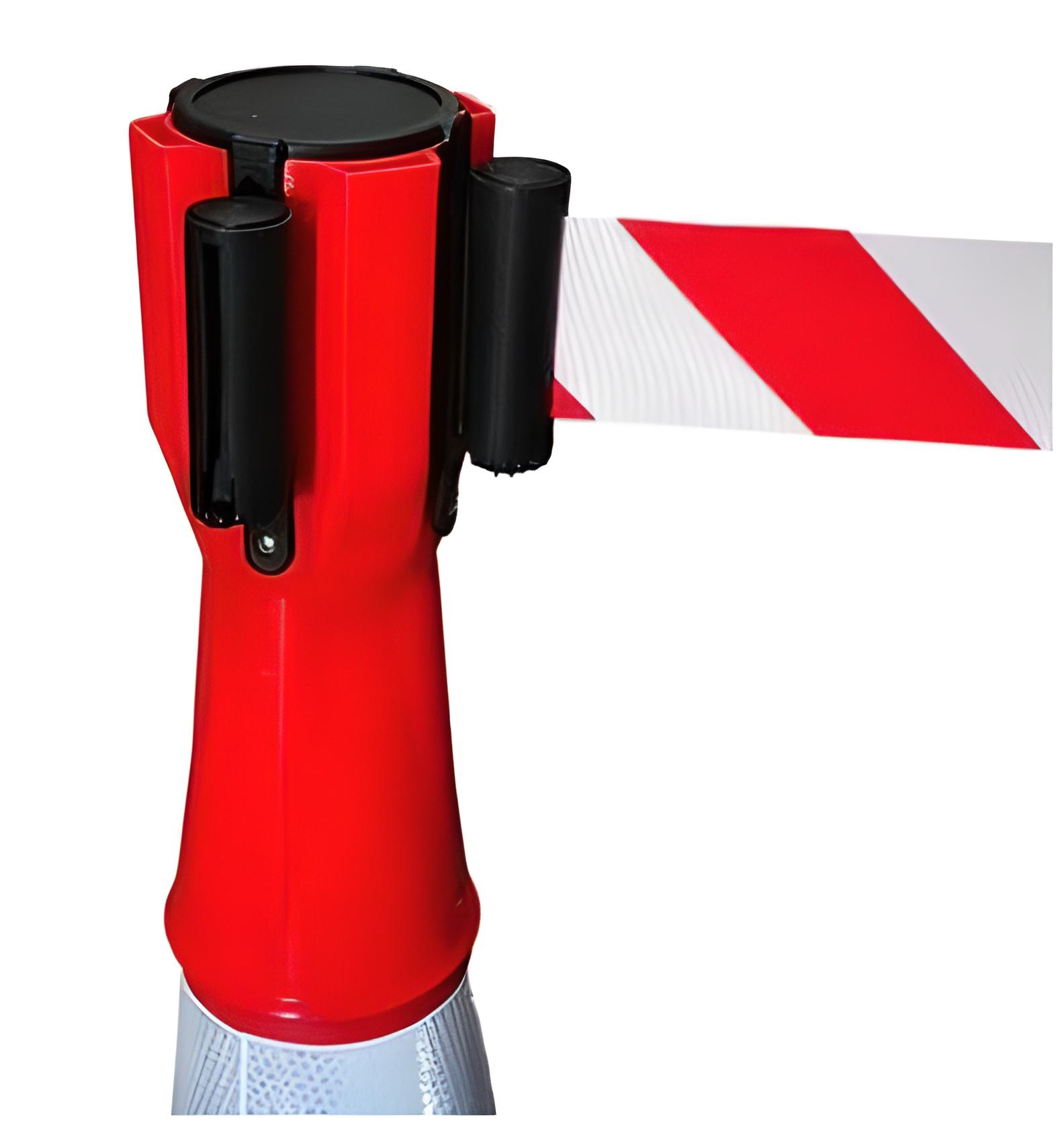 Enrouleur pour cône rouge et blanc hachuré